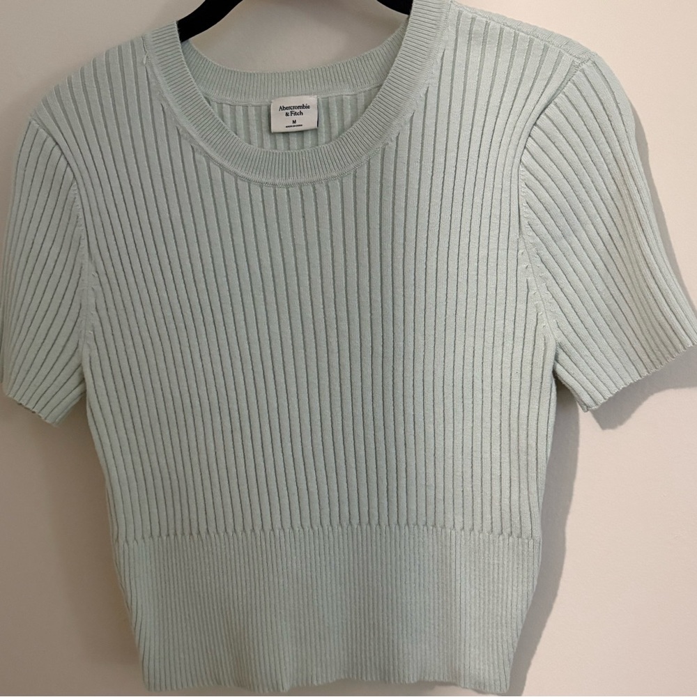 Abercrombie & Fitch aquamarine blue crop top short sleeve sweater